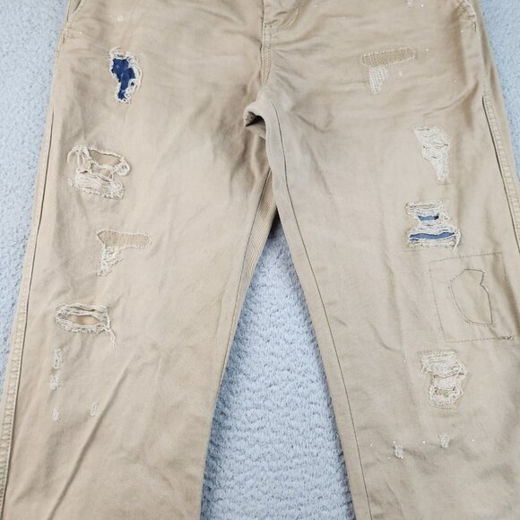 American Eagle Pants Mens 30x34 Slim Straight Chino Canvas Distressed Patched - Picture 3 of 15